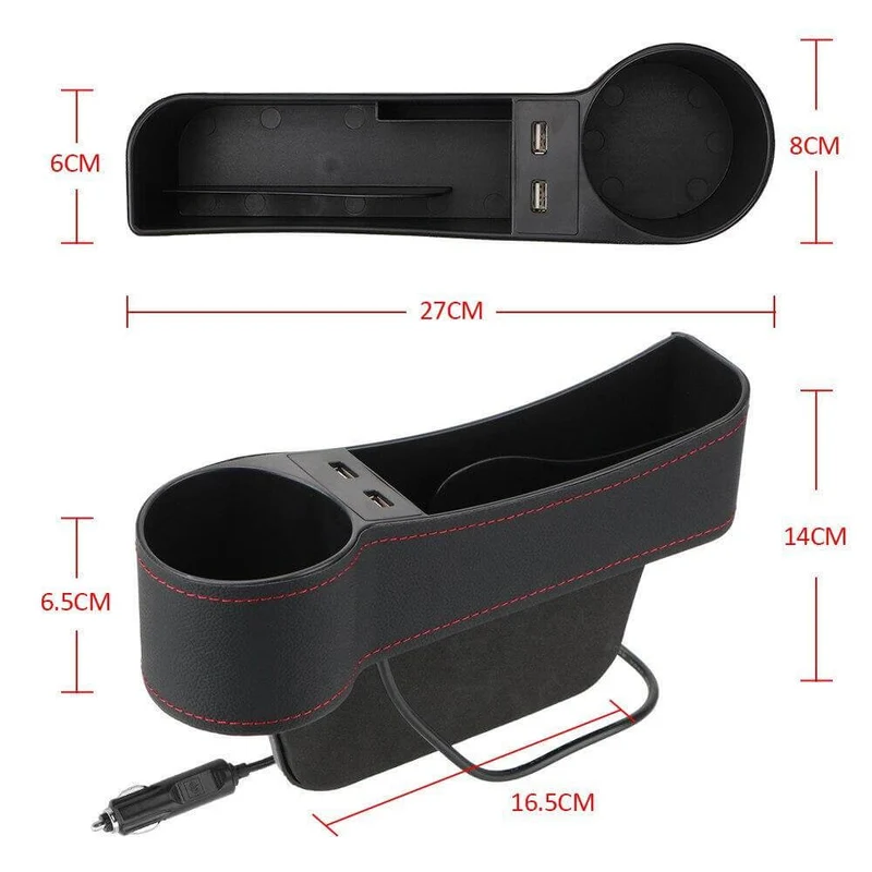 Læder USB Oplader Bil Sæde Kløft Organizer