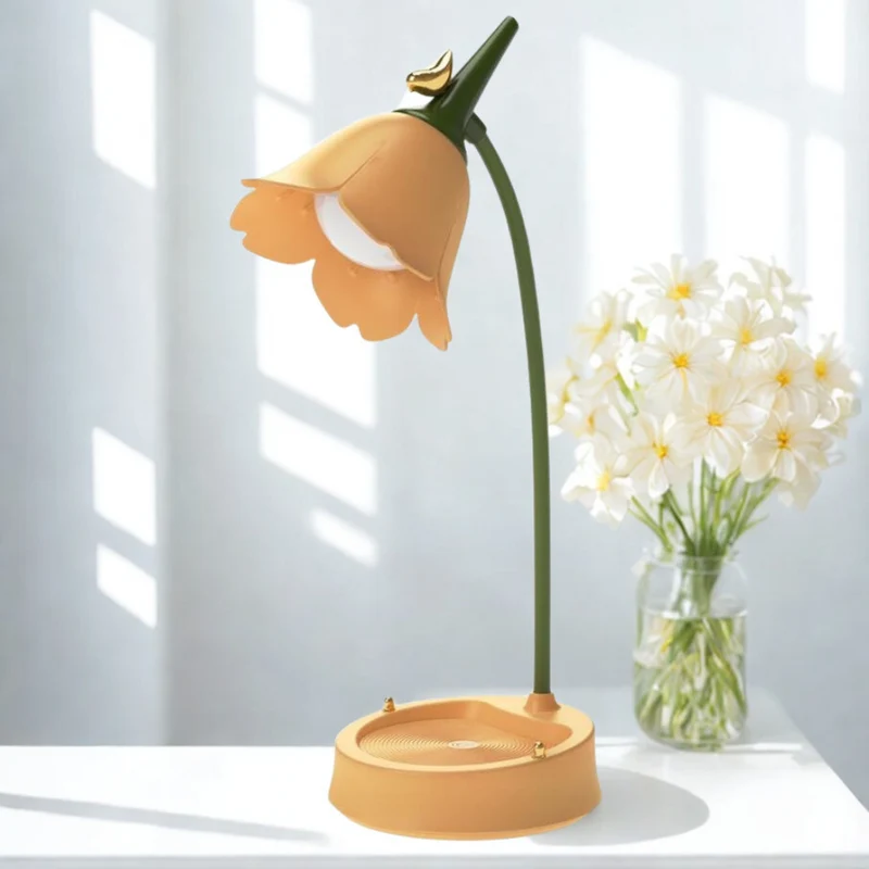 Elegant LED Bordlampe med Blomsterdesign - Lang Batteritid