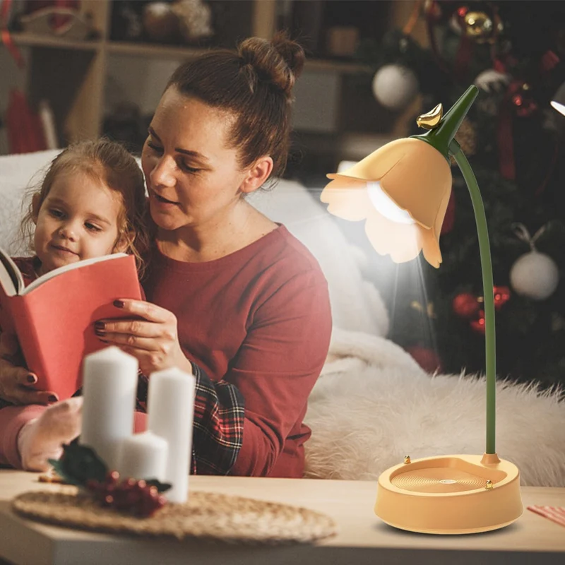 Elegant LED Bordlampe med Blomsterdesign - Lang Batteritid