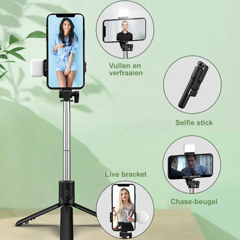 Trådløs Selfiestang med Stativ og Bluetooth-Fjernbetjening