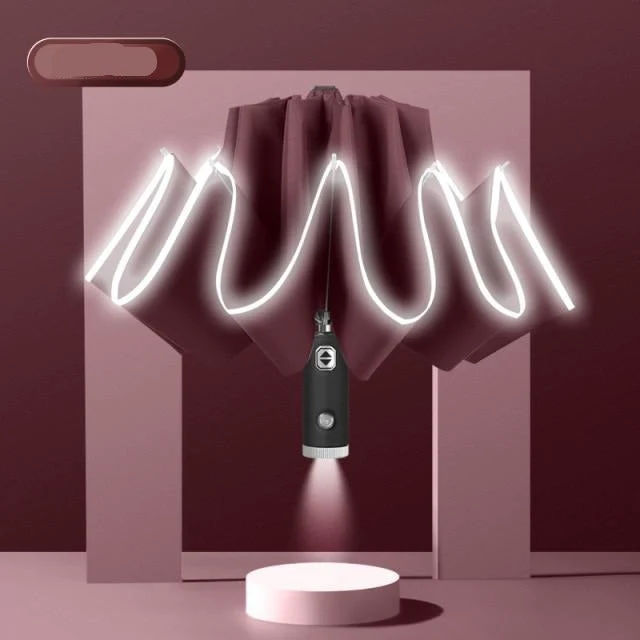 Automatisk omvendt LED-lys foldbar paraply