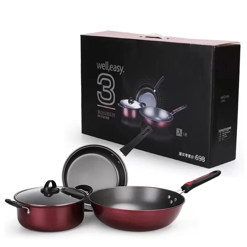 Hao Li 3-delars Non-Stick Kokkärlset – Stekpanna, Wok & Soppskål – Perfekt Presentset