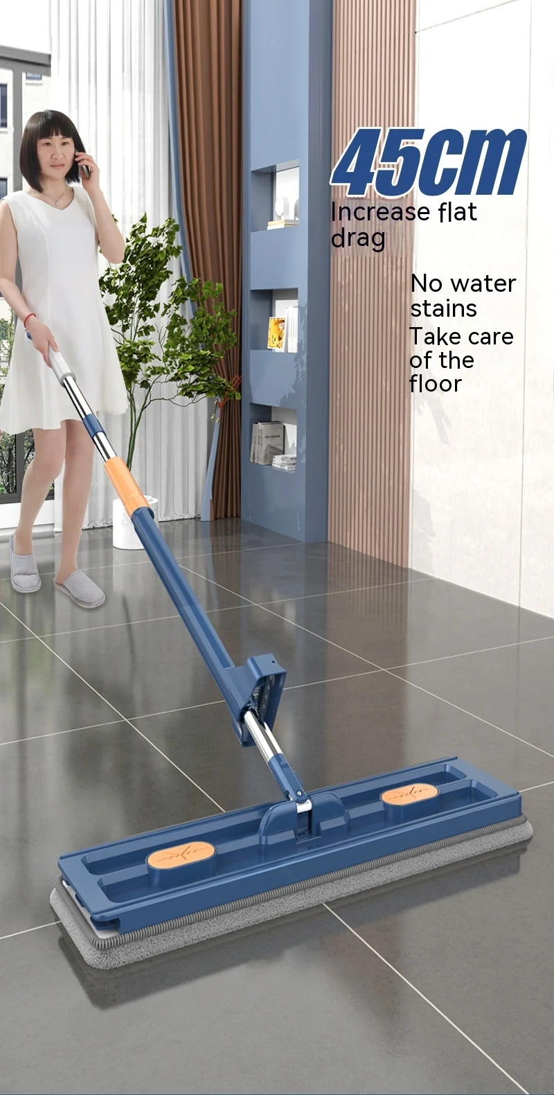 Ny Stil Stor Flat Mop – 360° Roterande, Stark Vattenabsorption – Passar Alla Golvtyper