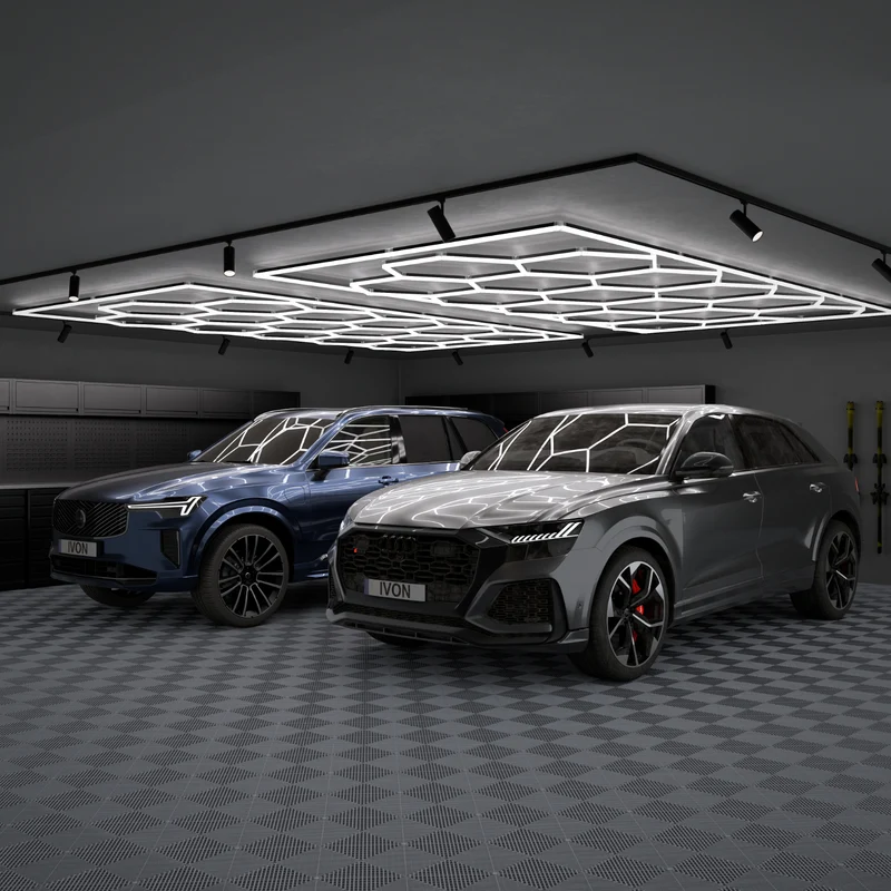 2-PACK: IVON Hexagon Garagebelysning LED-Armatur 241x478cm
