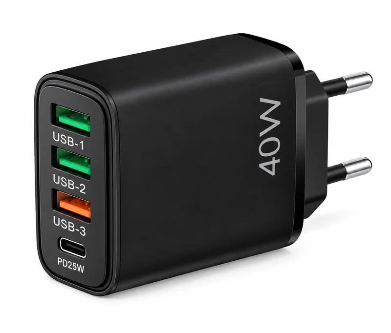 40W Väggladdare – 3× USB-A + 1× USB-C