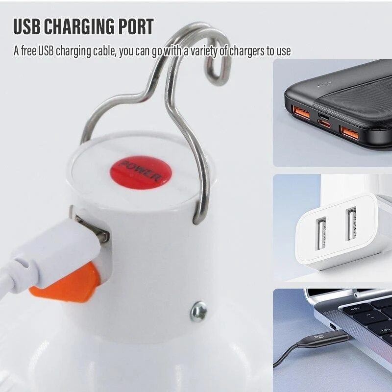 Kraftfuld LED Campinglampe med Genopladelig USB & Krog
