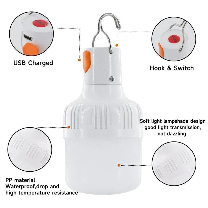 Kraftfuld LED Campinglampe med Genopladelig USB & Krog
