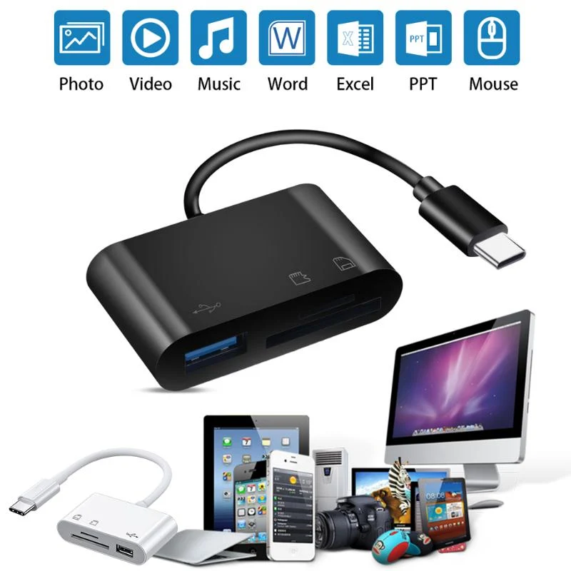 Hurtig 3-i-1 Kortlæser til USB-C med OTG Funktion
