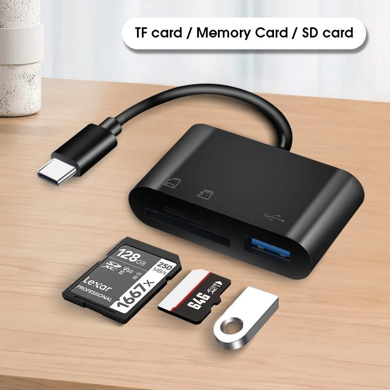 Hurtig 3-i-1 Kortlæser til USB-C med OTG Funktion