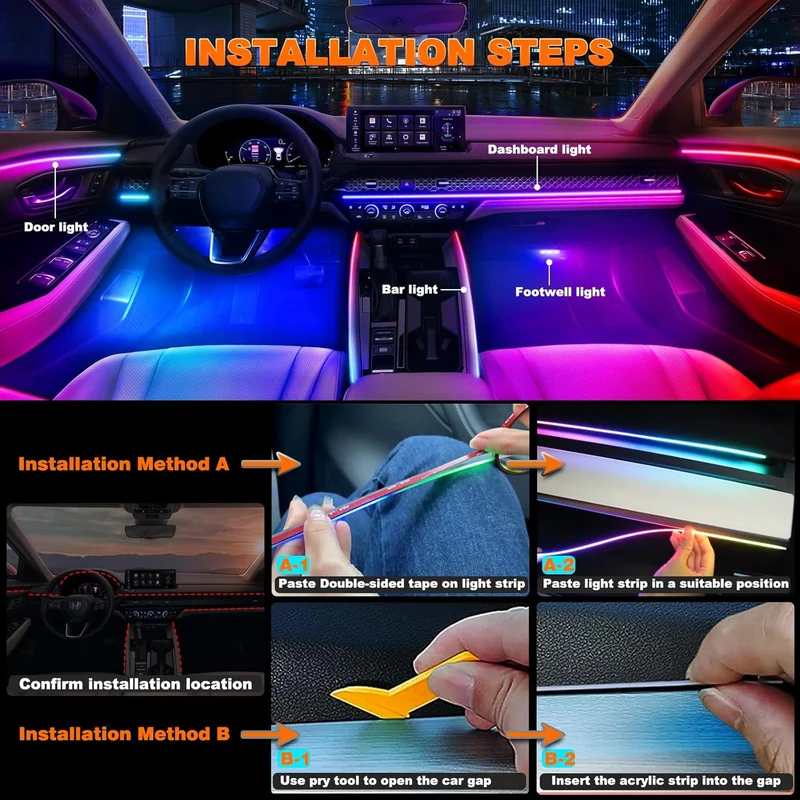 Dynamisk RGB-interiørbelysning til bilen for en farverig kørselsoplevelse