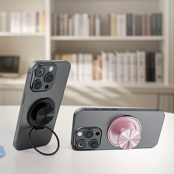 Magnetisk telefonstand med grip og spejl til nem håndtering