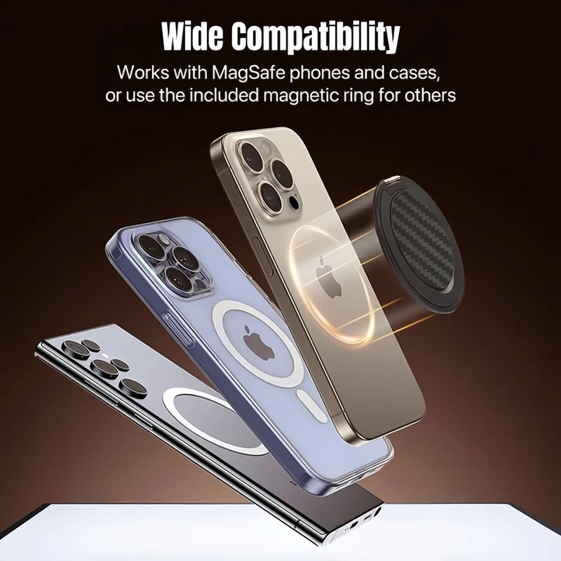 Magnetisk telefonstand med grip og spejl til nem håndtering