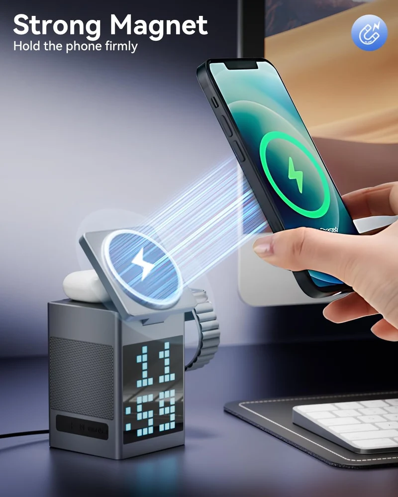 Bluetooth højttaler og opladestation til hjemmet og rejser