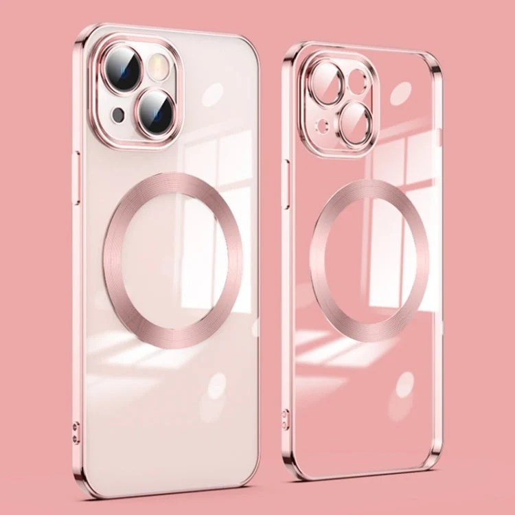 Elegant mobiltelefoncover med linsebeskyttelse til iPhone 15 Plus – magnetisk og elektroplateret i rosaguld