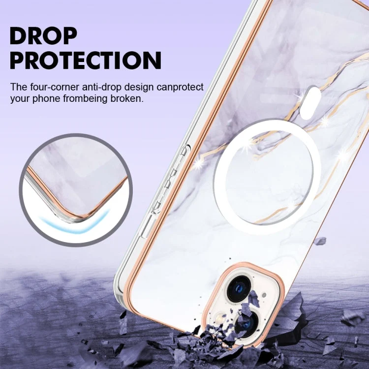 Stilfuld TPU håndtaske med marmor mønster til iPhone 15 Plus med magnetisk lukning