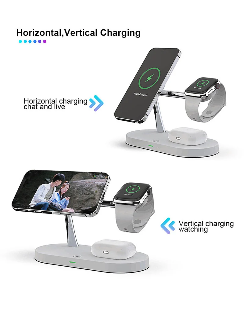 Smart 5-i-1 Opladningsstation med Nattelys – Effektiv og Pladsbesparende