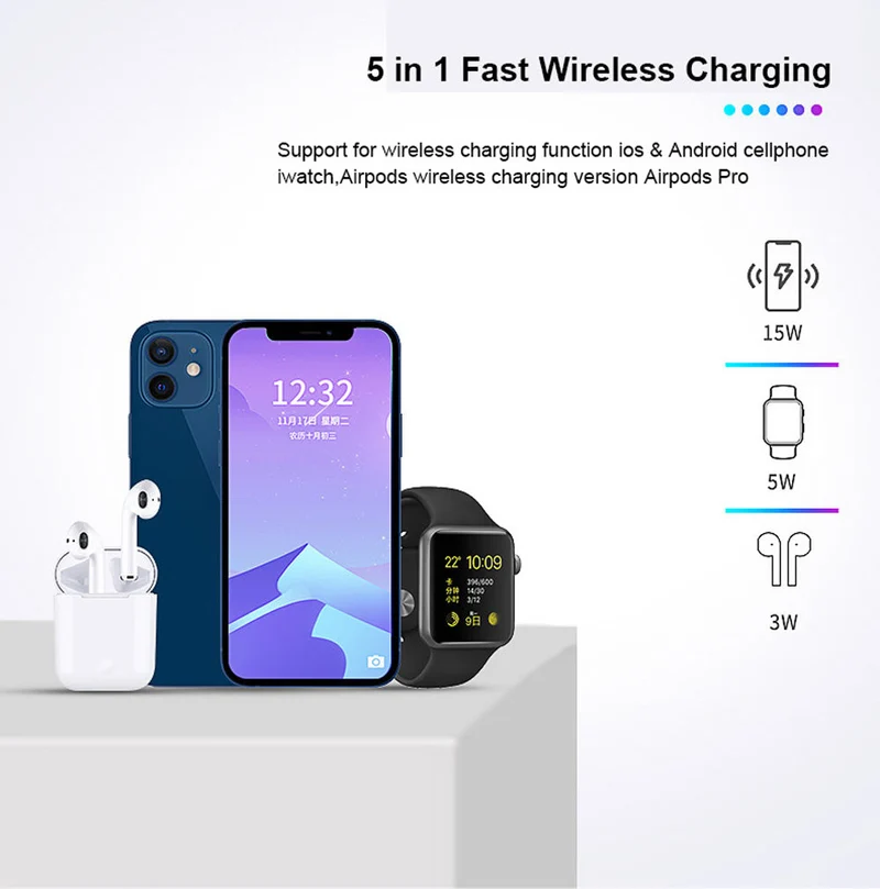 Smart 5-i-1 Opladningsstation med Nattelys – Effektiv og Pladsbesparende