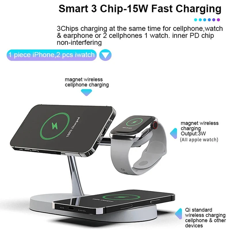 Smart 5-i-1 Opladningsstation med Nattelys – Effektiv og Pladsbesparende