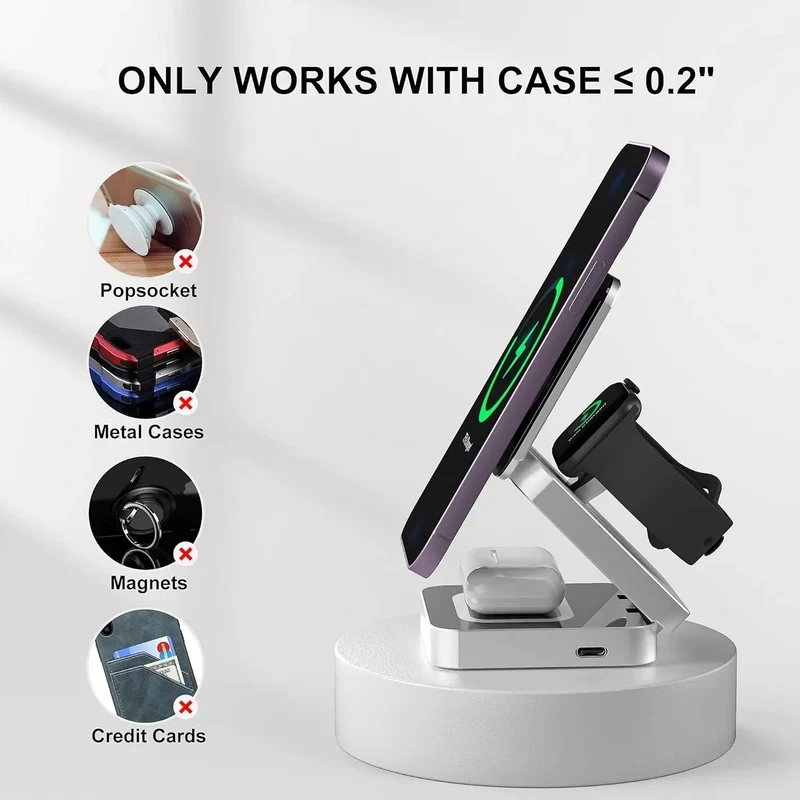 3-i-1 Hurtig Magnetisk Trådløs Oplader til iPhone, AirPods & Apple Watch