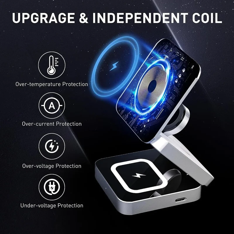 3-i-1 Hurtig Magnetisk Trådløs Oplader til iPhone, AirPods & Apple Watch