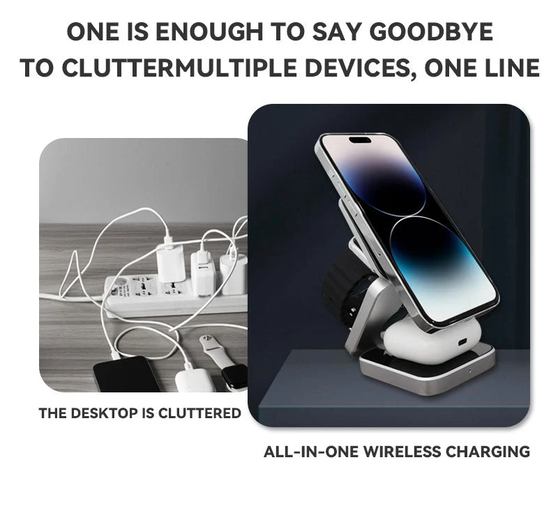 3-i-1 Hurtig Magnetisk Trådløs Oplader til iPhone, AirPods & Apple Watch