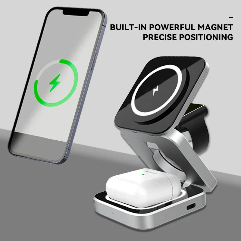 3-i-1 Hurtig Magnetisk Trådløs Oplader til iPhone, AirPods & Apple Watch