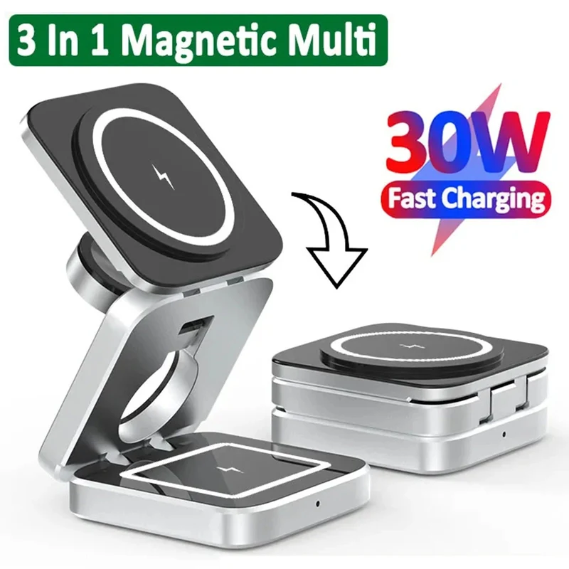 3-i-1 Hurtig Magnetisk Trådløs Oplader til iPhone, AirPods & Apple Watch
