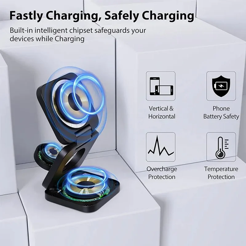 3-i-1 Hurtig Magnetisk Trådløs Oplader til iPhone, AirPods & Apple Watch