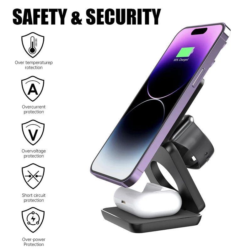 3-i-1 Hurtig Magnetisk Trådløs Oplader til iPhone, AirPods & Apple Watch
