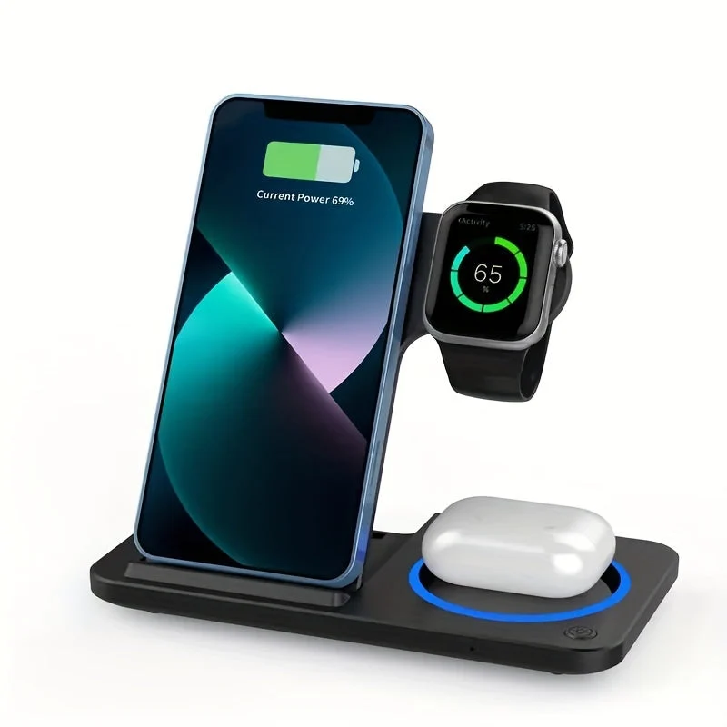 Trådløs Opladerstation – Hurtig 3 i 1 Dock til iPhone, AirPods & Watch