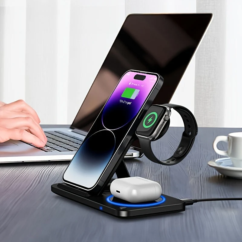 Trådløs Opladerstation – Hurtig 3 i 1 Dock til iPhone, AirPods & Watch
