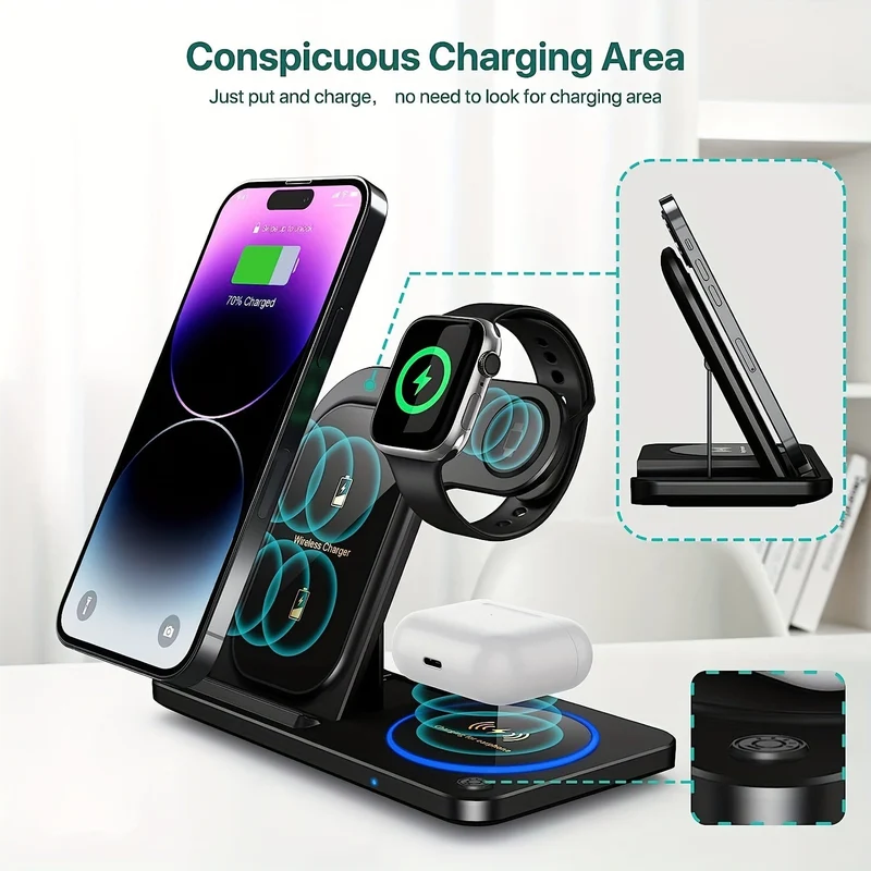 Trådløs Opladerstation – Hurtig 3 i 1 Dock til iPhone, AirPods & Watch