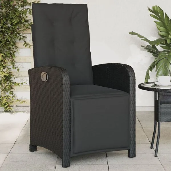 vidaXL Reclining Patio Chairs 2 pcs with Footrest Black Poly Rattan