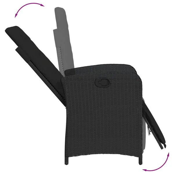 vidaXL Reclining Patio Chairs 2 pcs with Footrest Black Poly Rattan