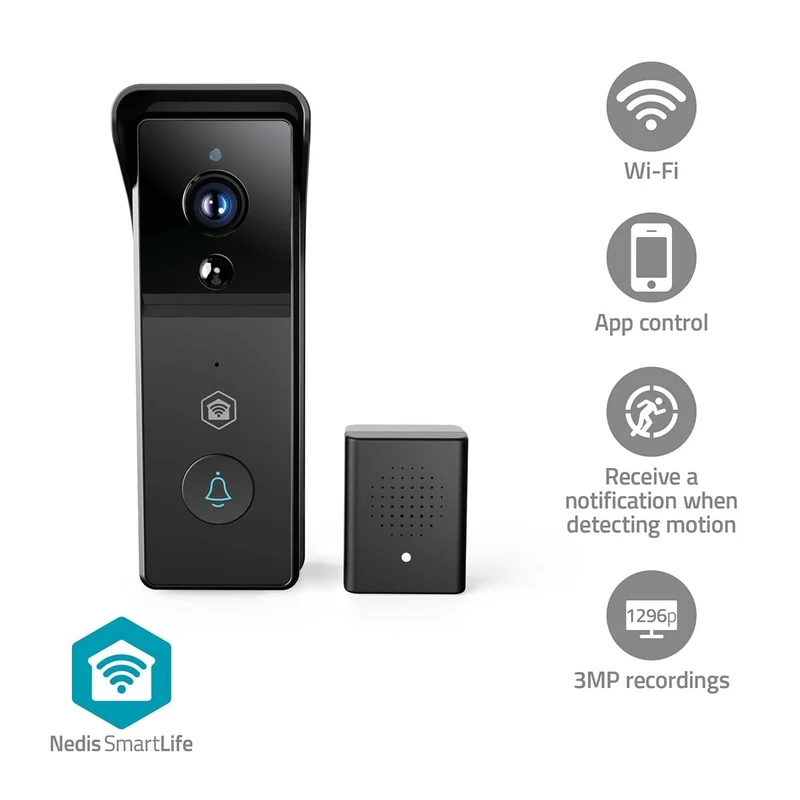 SmartLife Videodeurbel Batterij Gevoed - 3MP Full HD 1296p - Cloud Opslag (optioneel) / microSD (niet inbegrepen)