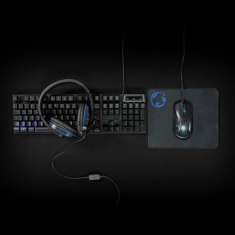 Gaming Combo Kit 5-in-1 - Toetsenbord, Koptelefoon, Muis en Muismat - Zwart
