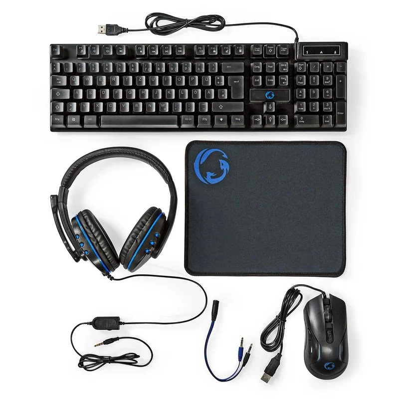 Gaming Combo Kit 5-in-1 - Toetsenbord, Koptelefoon, Muis en Muismat - Zwart