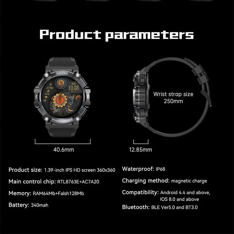 Robust smartwatch med militærdesign til udendørs aktiviteter