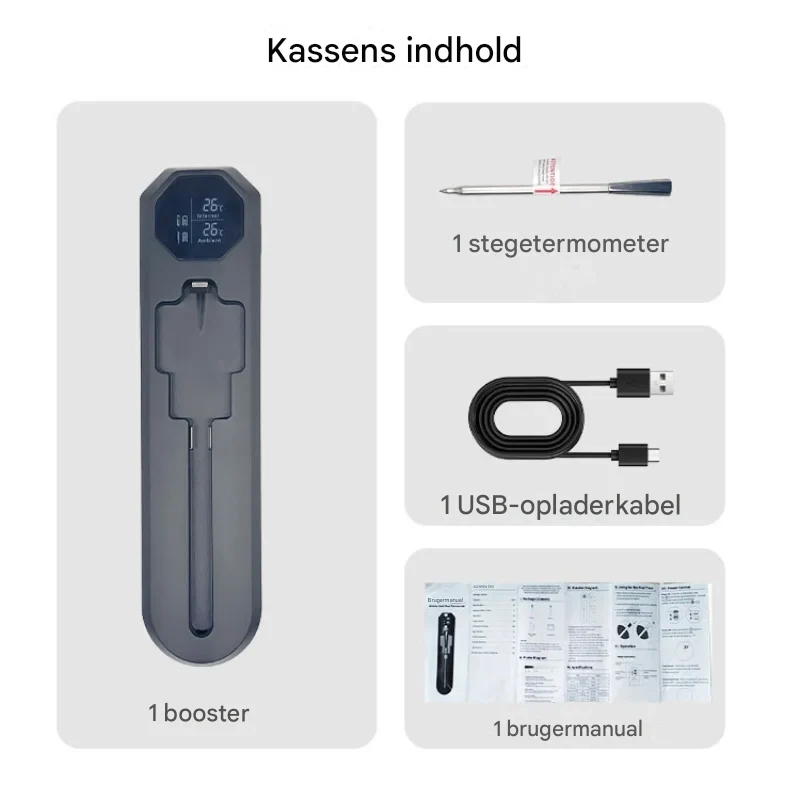 Trådløst Bluetooth-kødtermometer med dobbeltsensorer, IP67-keramisk probe og app-styring – Lang rækkevidde til grill, ovn og BBQ
