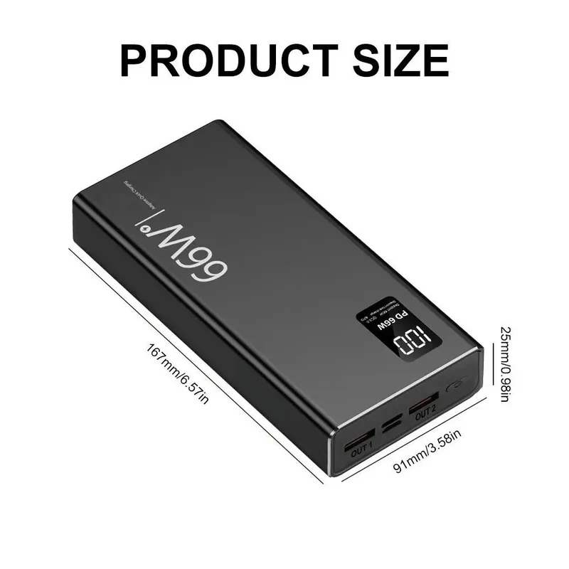 66W Super Hurtig Opladning Power Bank 20000mAh med PD 20W To-Vejs Opladning