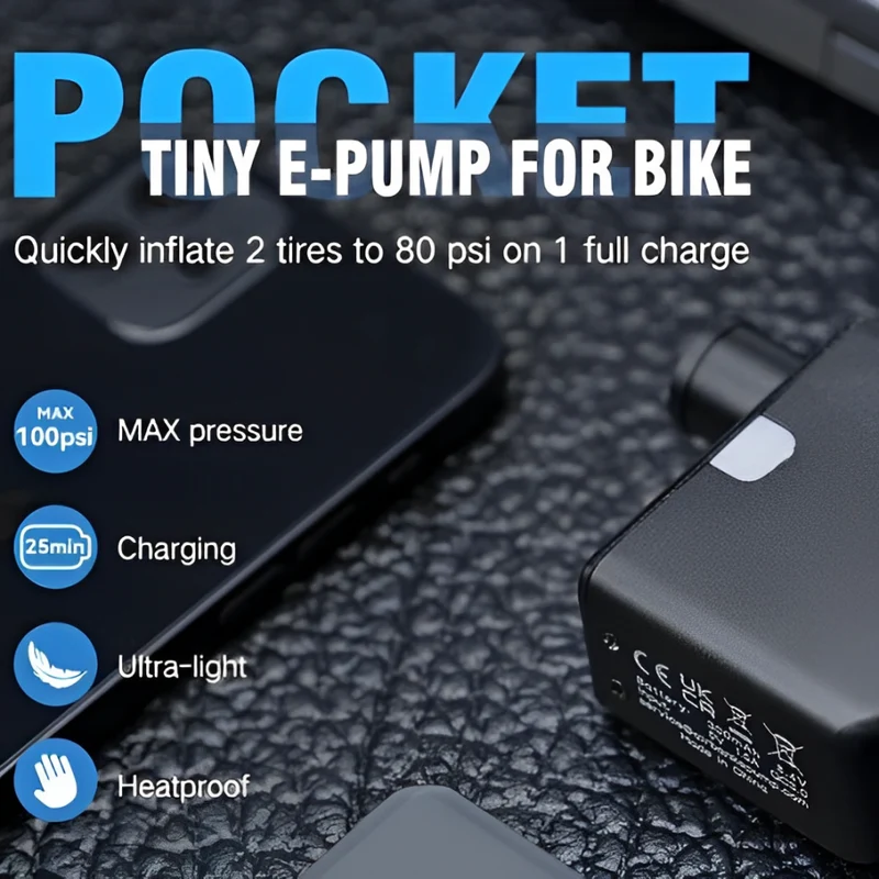 Ultrakompakt elektrisk cykelpumpe med Type-C genopladeligt batteri til nem oppumpning