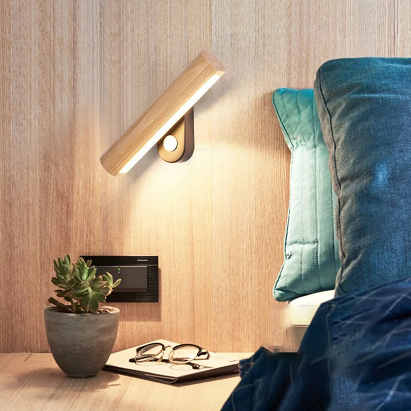 LED træ væglampe til soveværelset med varm belysning