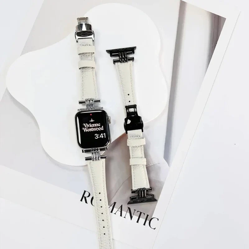 Elegant læder- og rustfrit stålrem til Apple Watch til daglig brug