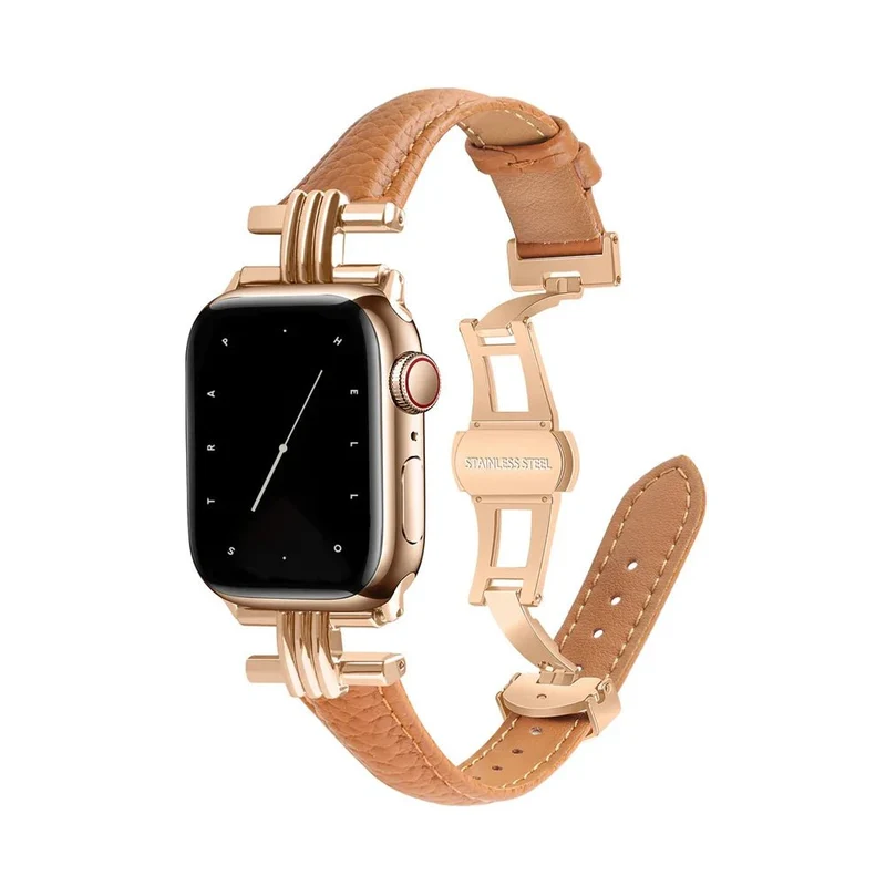 Elegant læder- og rustfrit stålrem til Apple Watch til daglig brug