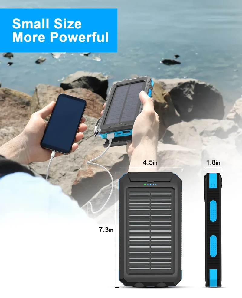 SOLUPUP Solcelle Power Bank med Indbyggede Kabler og Lynhurtig Opladning