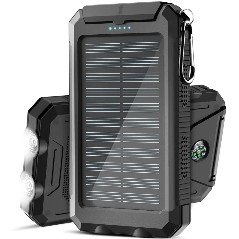 SOLUPUP Solcelle Power Bank med Indbyggede Kabler og Lynhurtig Opladning