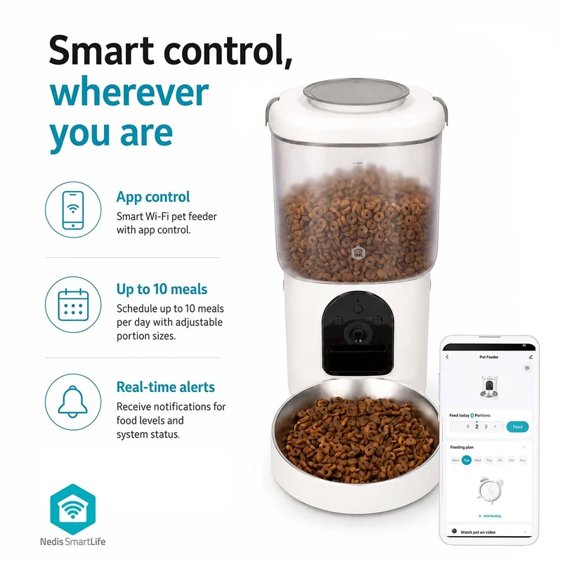 SmartLife Dierenvoeding Dispenser Automatische Voerbak Kat en Hond - Wi-Fi - 4.5l