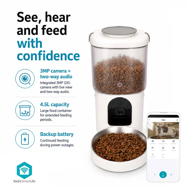 SmartLife Dierenvoeding Dispenser Automatische Voerbak Kat en Hond - Wi-Fi - 4.5l