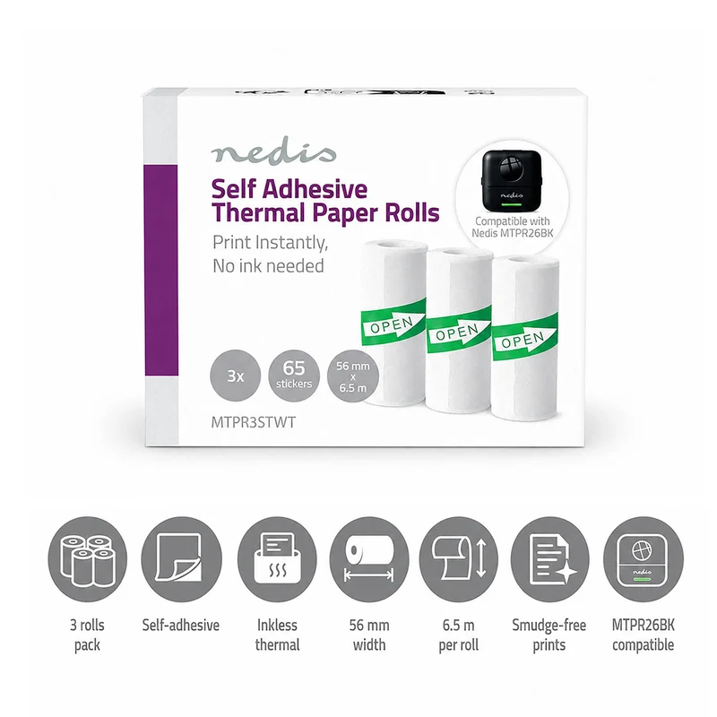 Printerrollen Stickerpapier - 3.00m - 56 mm