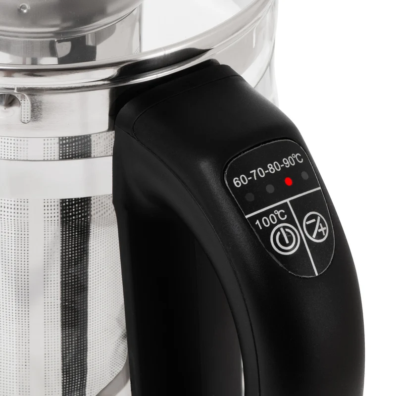 Glasvattenkokare 1,5 l med tefilter och temperaturreglering, 2200 W, LED, 60–100 °C, Adler AD 1299, svart